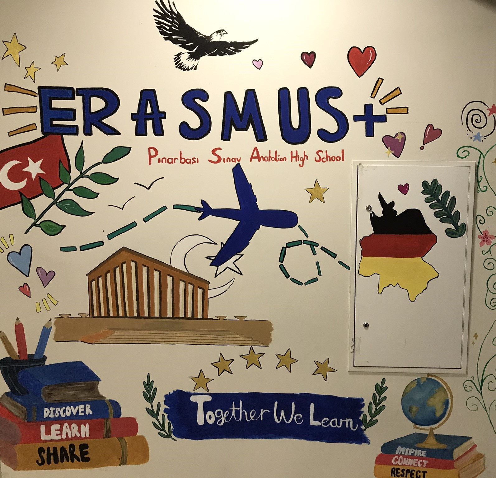 Die ERASMUS-Wand in der Schule